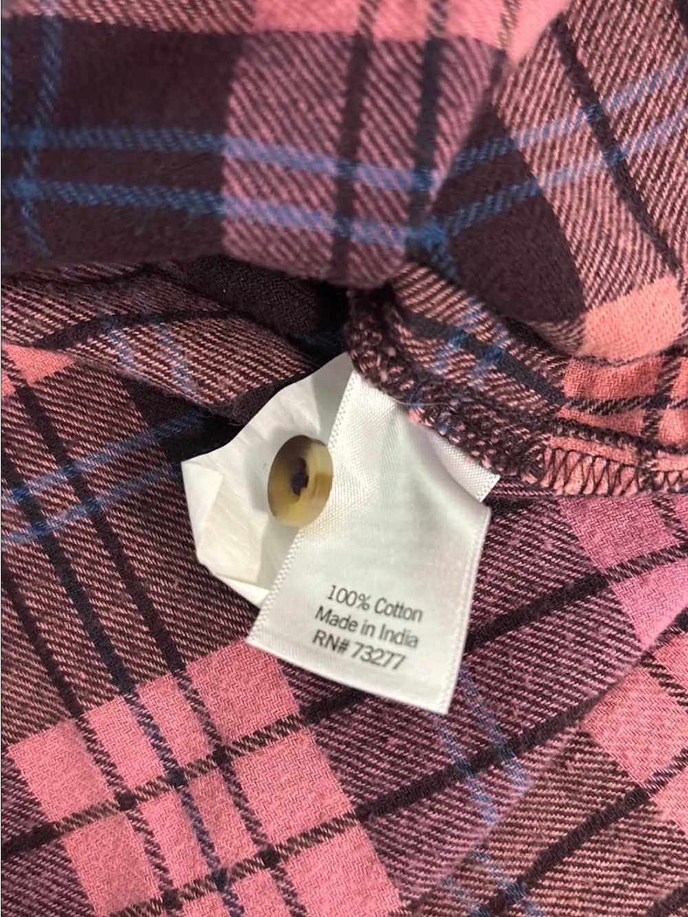 Women’s LARGE Plaid Flannel 100% Cotton Dark Pink, Black & Blue Plaid, Sonoma - Picture 10 of 10